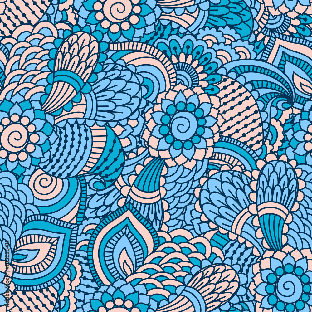 Fototapeta premium Hand drawn seamless pattern with floral elements. 