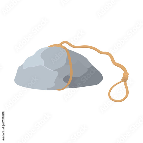 Stone with rope icon, cartoon style