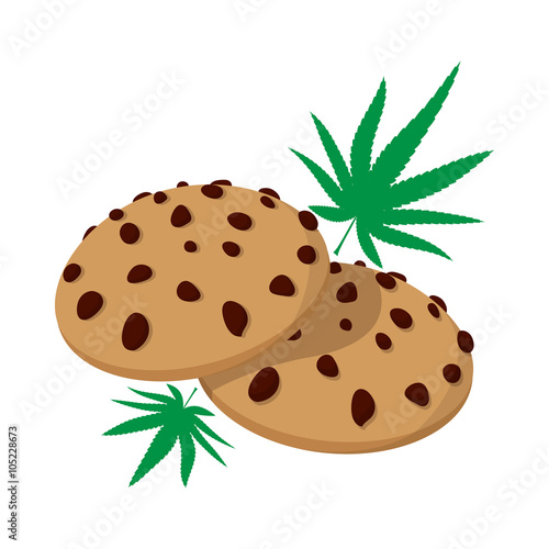 Chocolate chip cookies with marijuana lea icon