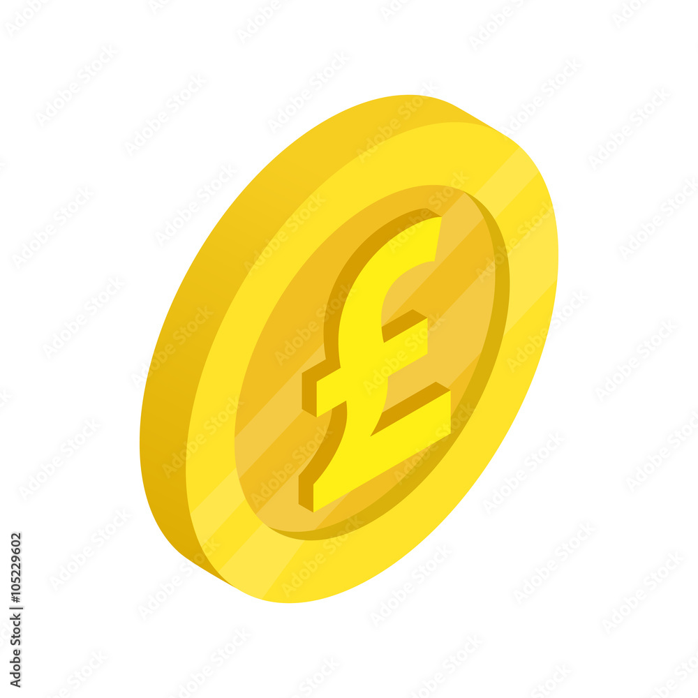 Gold coin with pound sign icon, isometric 3d style 