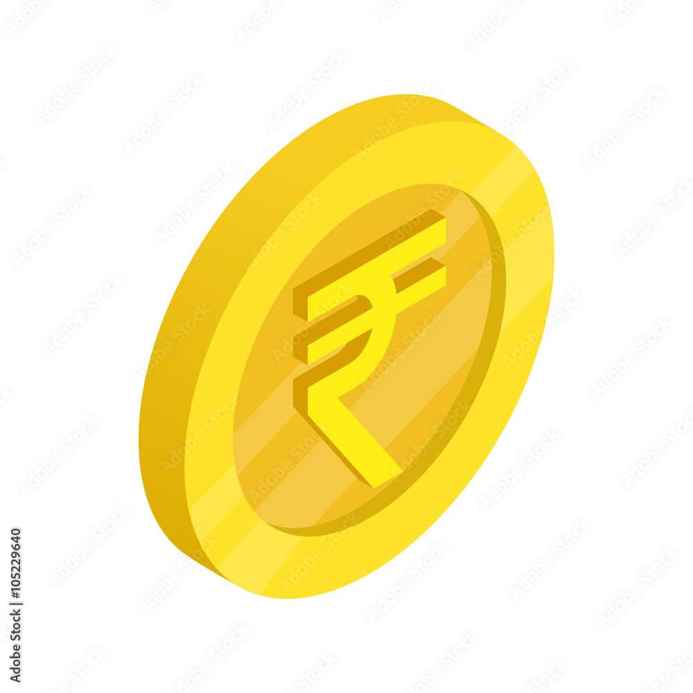 Gold coin with rupee sign icon, isometric 3d style Gold coin with rupee sign icon, isometric 3d style