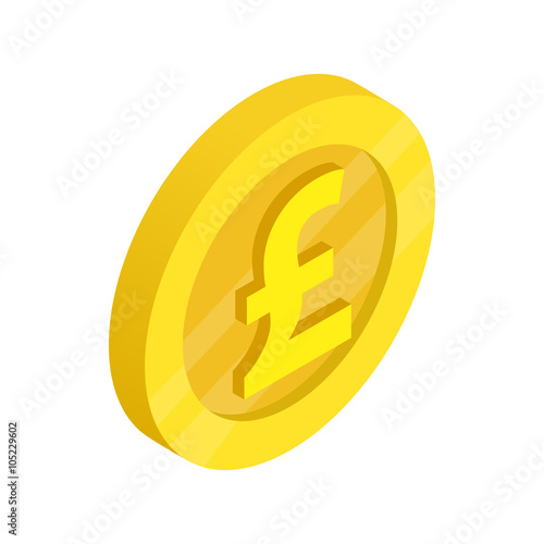 Gold coin with pound sign icon, isometric 3d style 