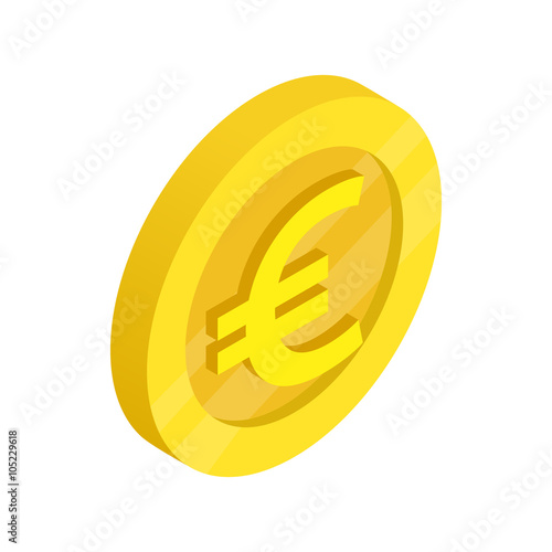 Gold coin with euro sign icon, isometric 3d style