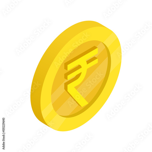 Gold coin with rupee sign icon, isometric 3d style