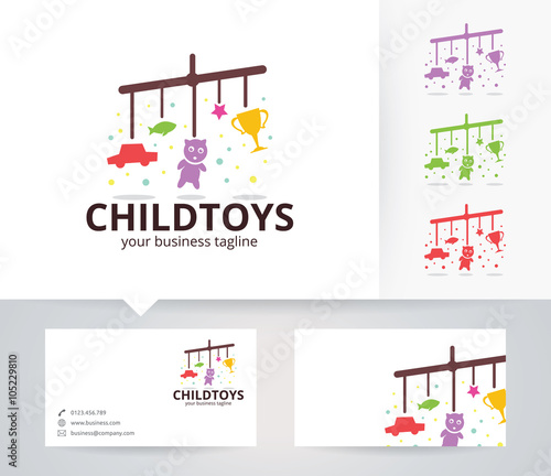 Child Toys vector logo with alternative colors and business card template