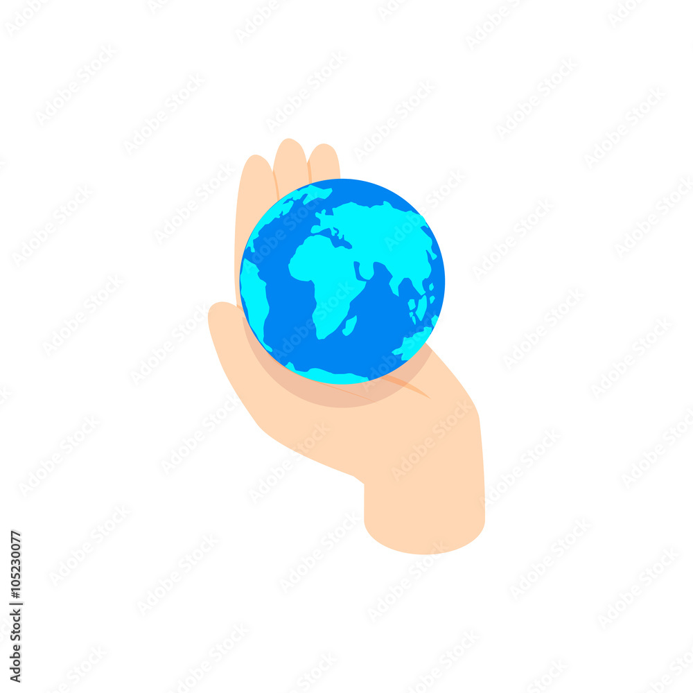 Hand holding the earth icon, isometric 3d style Hand holding the earth icon, isometric 3d style