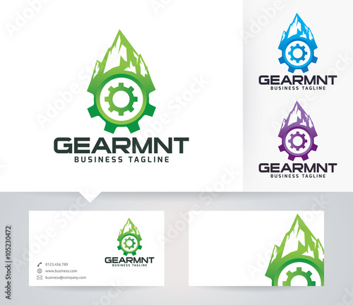 Gear Mountain vector logo with alternative colors and business card template