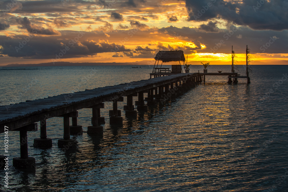 Fototapeta premium Pier on a tropical island, holiday landscape