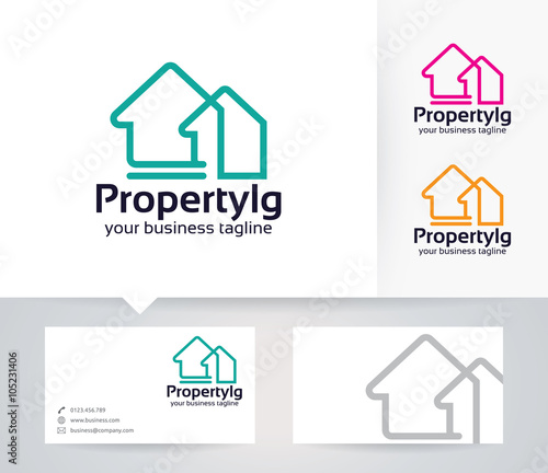 Property vector logo with alternative colors and business card template