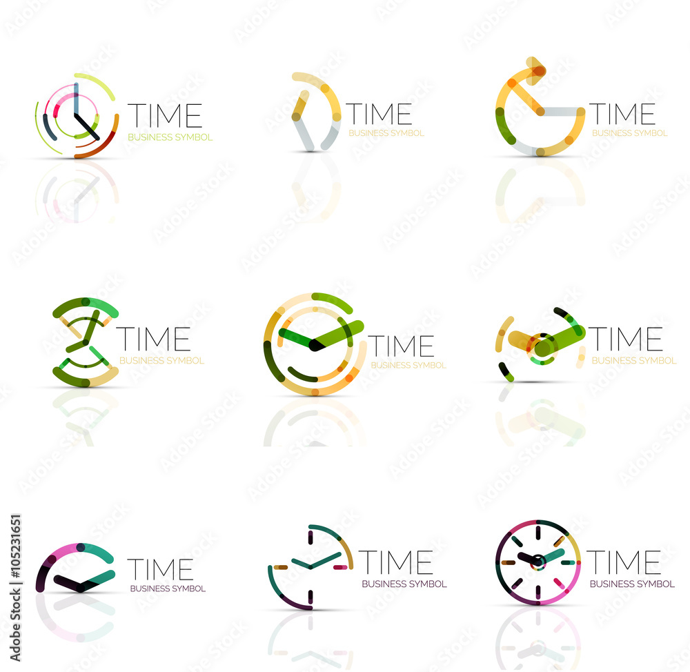 Linear leaf abstract logo set, connected multicolored segments