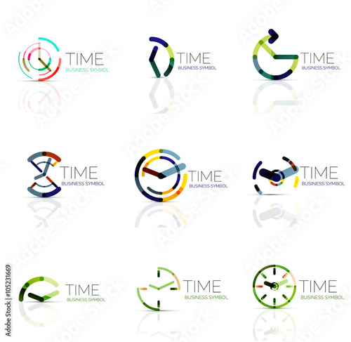 Linear time abstract logo set, connected multicolored segments