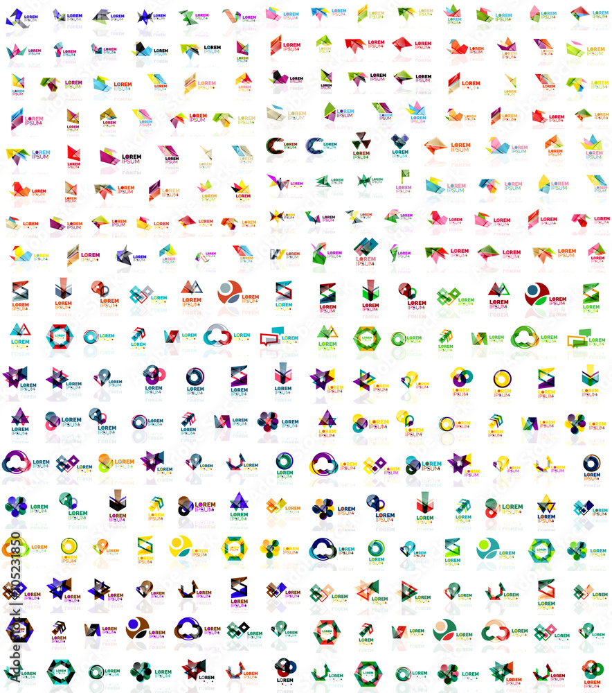 Mega collection of geometrical abstract logo templates, origami paper style business icons with sample text. Vector Mega collection of geometrical abstract logo templates, origami paper style business icons with sample text. Vector
