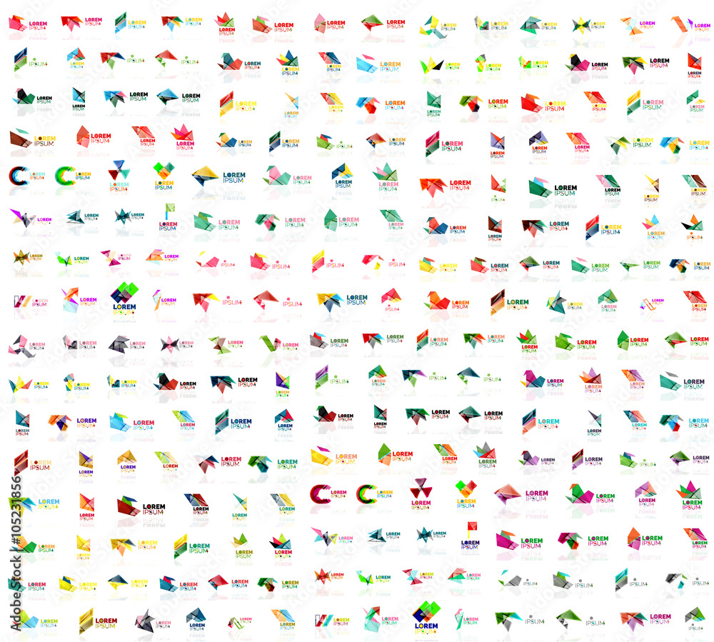 Obraz premium Mega collection of geometrical abstract logo templates, origami paper style business icons with sample text. Vector