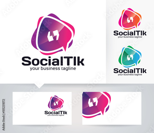 Social Talk vector logo with alternative colors and business card template