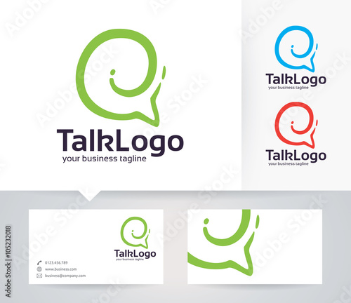 Talk vector logo with alternative colors and business card template