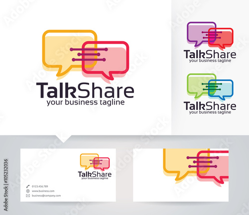 Talk Share vector logo with alternative colors and business card template