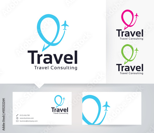 Travel Consulting vector logo with alternative colors and business card template