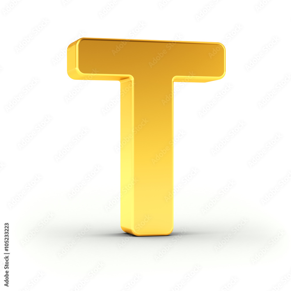 The letter T as a polished golden object with clipping path The letter T as a polished golden object with clipping path