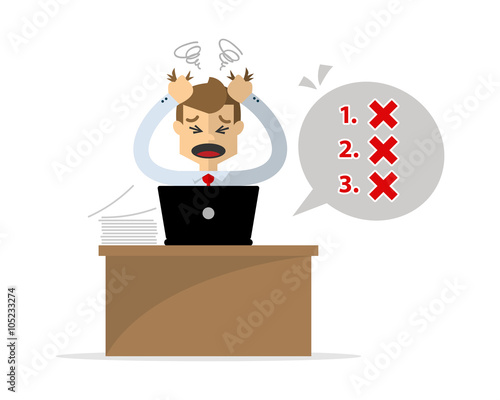 Vector of  a businessman get a headache because his unfinished work
