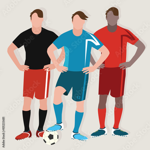 soccer man team play football standing player ball flat drawing illustration