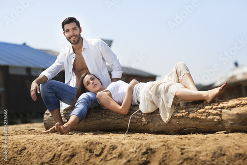 happy couple in love on beach,shallow depth of field