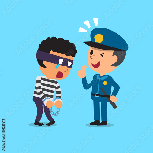 Cartoon policeman and thief