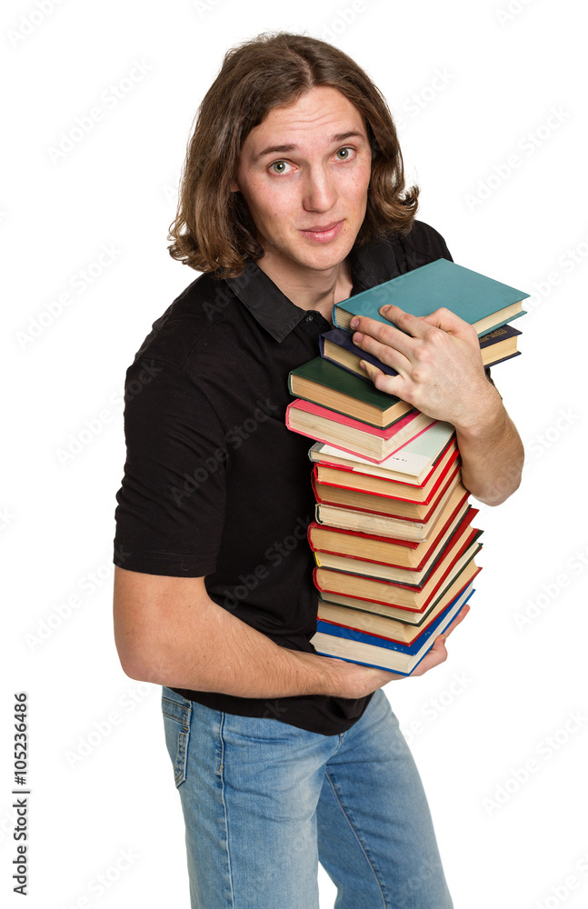 Young student with a pile of books Young student with a pile of books