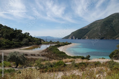 This photo reprents a view of a typical Meganissi beach.