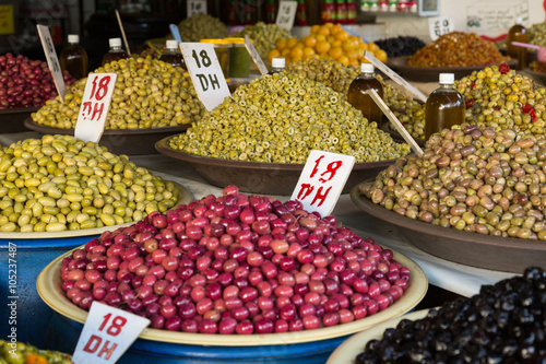 variety of olives for sale in the olive market of Casablanca