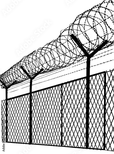 a fence with a concertina wire 