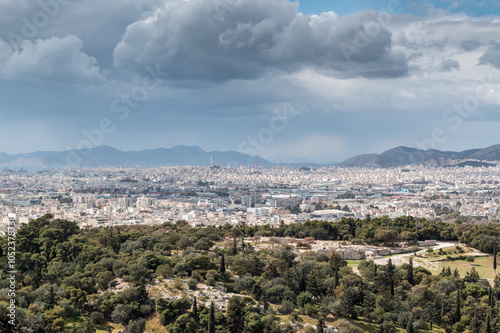 Landscape of ancient city with blue sky and clouds
