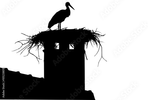 a single stork in the nest 