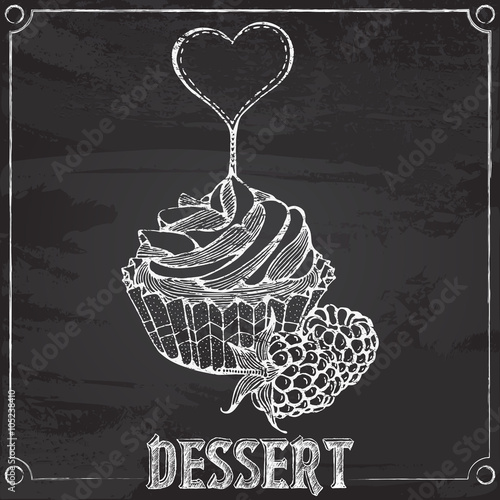 cupcakes with raspberries chalk drawing