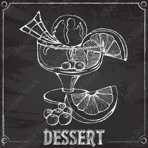 ice cream with orange and berries chalk outline