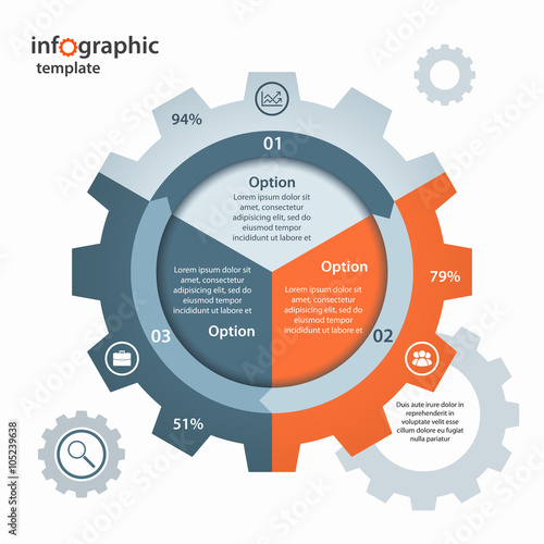 Vector gear circle infographic template for business and industry. Business and industrial concept with 3 processes, options, parts, steps. Can be used for infographics, diagram, graph, presentation.