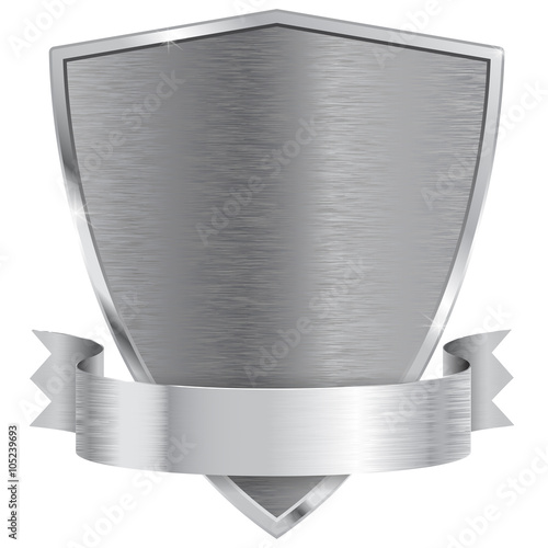 Metal shield with ribbon.