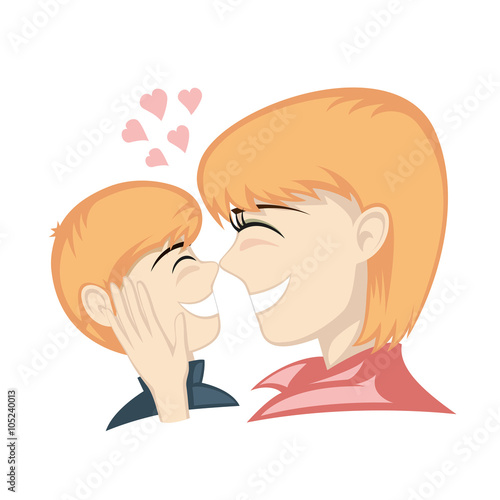 A little ginger boy and ginger mother's faces (mother caresses).