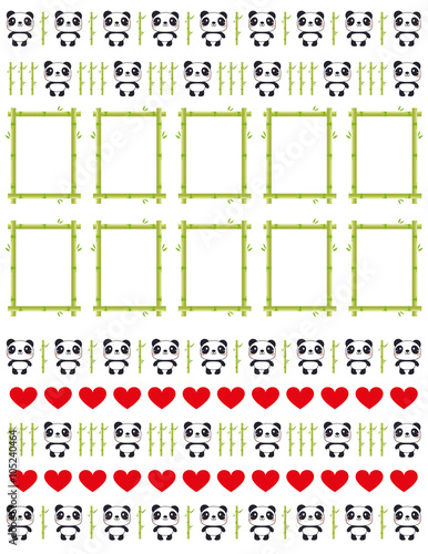 Fototapeta Naklejka Na Ścianę i Meble -  Panda Bear and Bamboo Minimalistic Flat design,colors printable planner stickers,for planners ,journaling,school,office,scrapbook etc.Isolated.Graphic resources.Vector set elements.