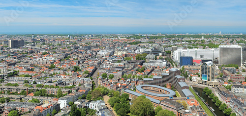 Panorama of The Hague from the panoramic terrace on the 42nd floor of Het Strijkijzer skyscraper, Netherlands 