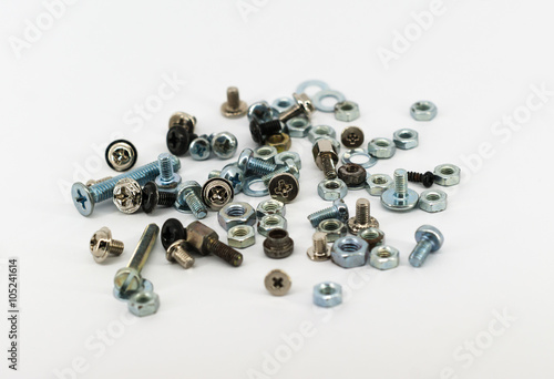 Nuts and bolts isolated on white background