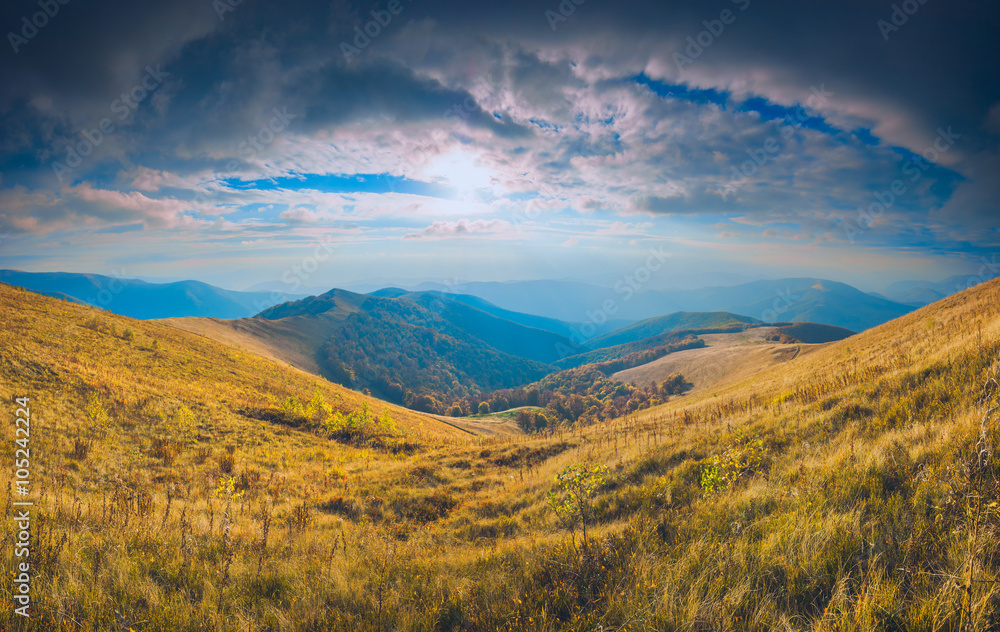 Colorful sunset in a Carpathian mountains