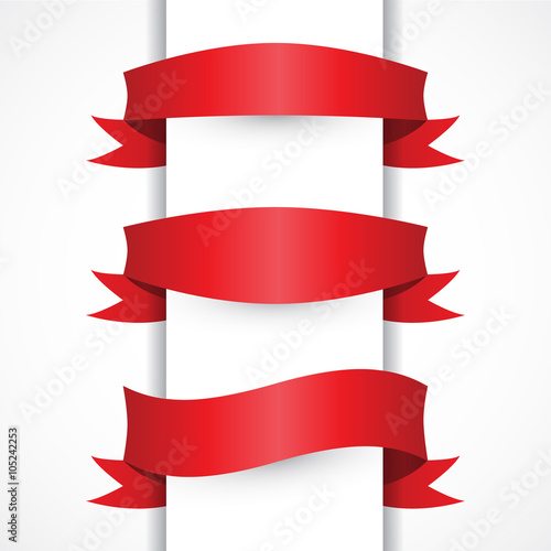 Vector Red ribbon simple set, Arch, flag shapes. Horizontal red banners.