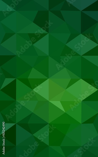 Dark green polygonal design pattern, which consist of triangles and gradient in origami style.