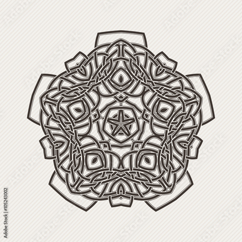 Vector mandala. Gothic lace tattoo. Celtic weave with sharp corners. 