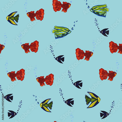 watercolor illustration of aquarium fish