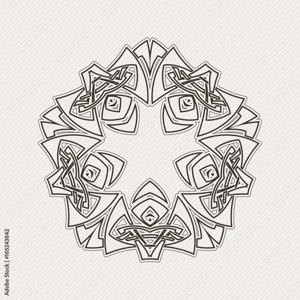 Vector mandala. Gothic lace tattoo. Celtic weave with sharp corners. 