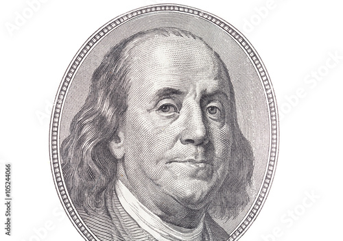 Benjamin Franklin. Qualitative portrait from 100 dollars banknote.