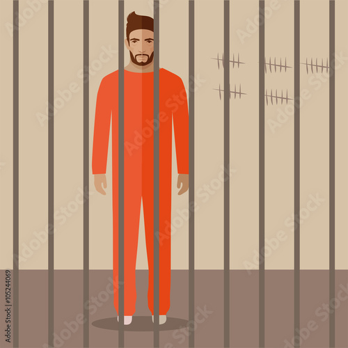 cartoon prisoner, flat vector illustration of prison cell