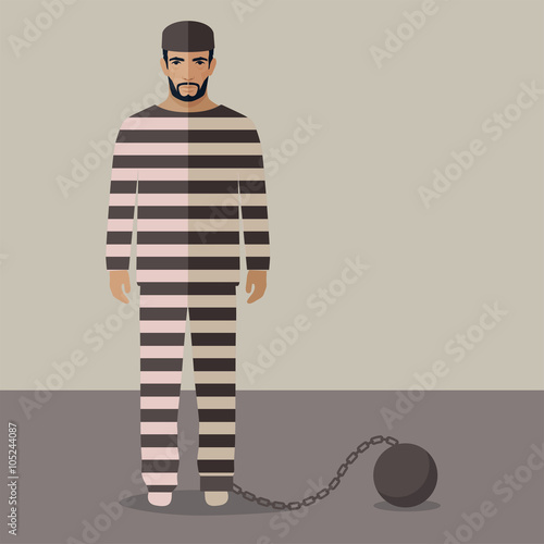 cartoon prisoner, flat vector illustration of prison cell
