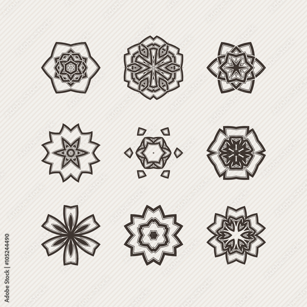 Set of ornate vector mandala symbols. Gothic lace tattoo. Celtic weave with sharp corners. Set of ornate vector mandala symbols. Gothic lace tattoo. Celtic weave with sharp corners.
